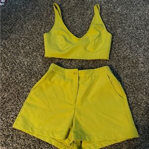 Yellow Crop Top and Shorts Set